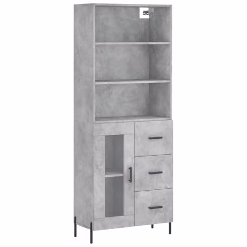 vidaXL Highboard in Concrete Grey, Industrial Style Engineered Wood and Metal, W: 69.5 cm, D: 34 cm, H: 180 cm