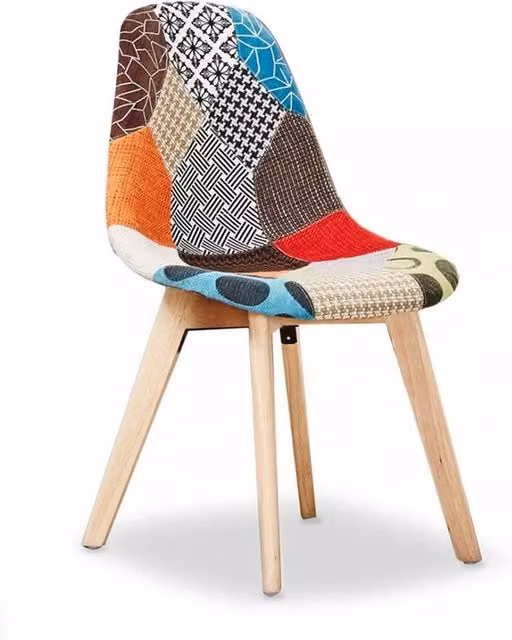 SPETLEK Multicolour Abstract Dining Chair with Fabric and Wood Details – 1