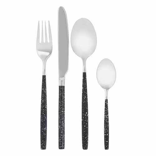Premier Housewares 16 Piece Stainless Steel Cutlery Set in Black and Silver with Polished Finish – 1