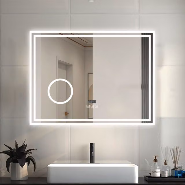 Aica White Dimmable LED Bathroom Mirror with Bluetooth Speaker and Touch Control, Width: 80 cm