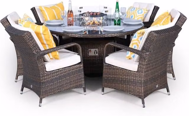 Thats Furniture Arizona 6 Seater Round Rattan Dining Set with Fire Pit in Brown – 1