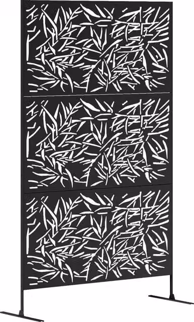 Outsunny Black Metal Freestanding Outdoor Privacy Screen and Decorative Garden Divider
