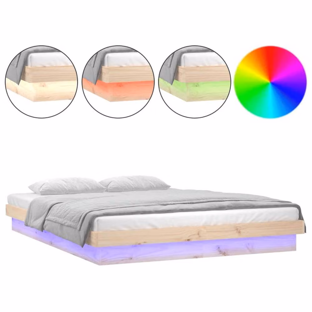 Berkfield Home Solid Wood LED Bed Frame in Brown with Under-Bed Lighting and USB Charging Port, W: 160 cm, L: 200 cm – 2