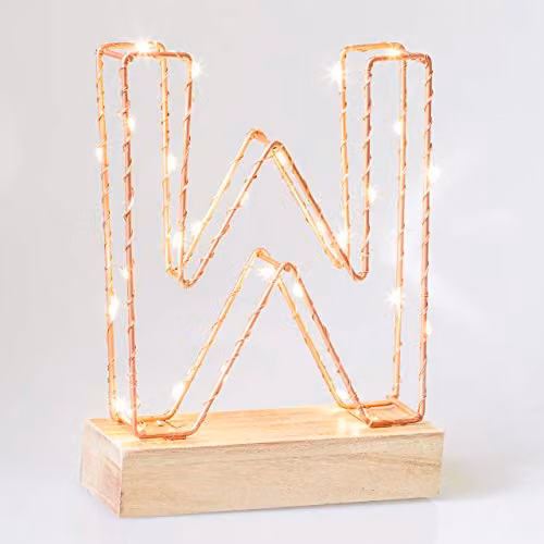 Echo Three LED Alphabet Wire Frame Letter Light in Gold, W/D/H: 22.0 x 16.0 x 5.0 cm