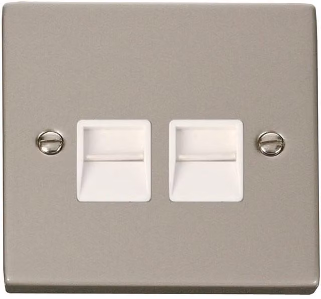 SE HOME Pearl Nickel Master White Surface Mounted Twin Telephone Socket