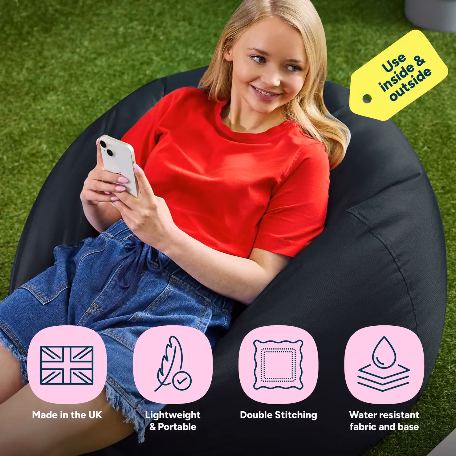 Bean Bag Bazaar Kingston Classic Adult Indoor Outdoor Bean Bag Chair in Black and Yellow – 2