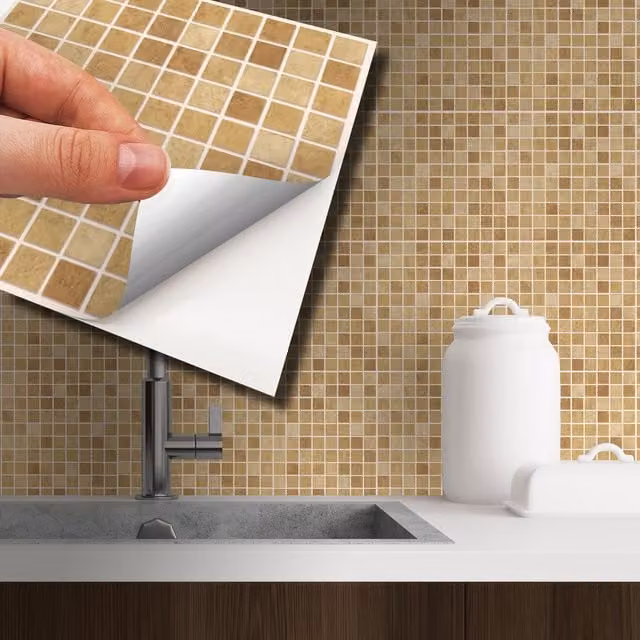 Walplus Brown Wall Tile Stickers, 24 Pack, W: 15 cm, H: 15 cm, D: 15.5 cm