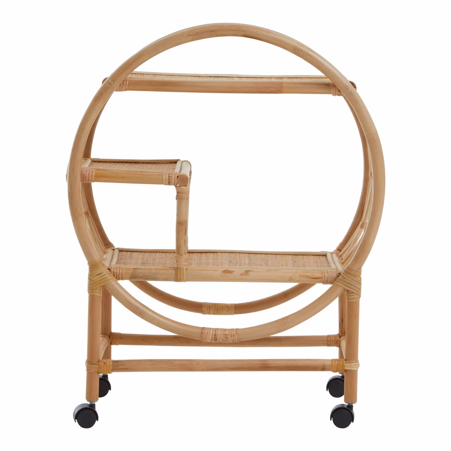 Orsina Rattan Bar Trolley in Brown with Castors, H 77 cm x W 65 cm x D 32 cm – 3