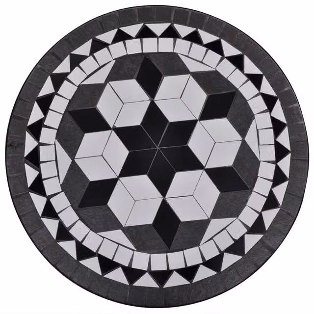 Berkfield Home Bistro Table with Black and White Geometric Mosaic Ceramic Top and Metal Base, Diameter: 60 cm – 1