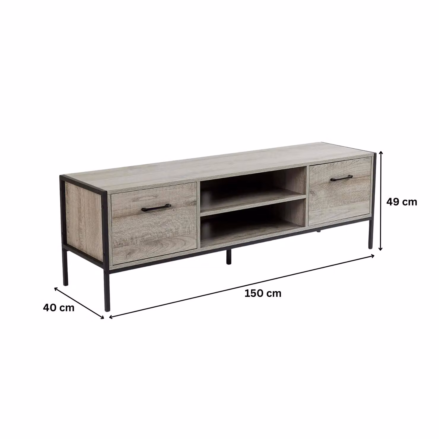 Home Source Industrial TV Unit and Media Stand with 2-Door Cupboard and Shelving in Grey and Black – 2