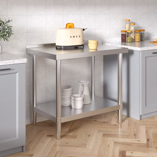 Darphe Commercial Stainless Steel Kitchen Work Table with Rear Upstand, Silver, Width: 80 cm
