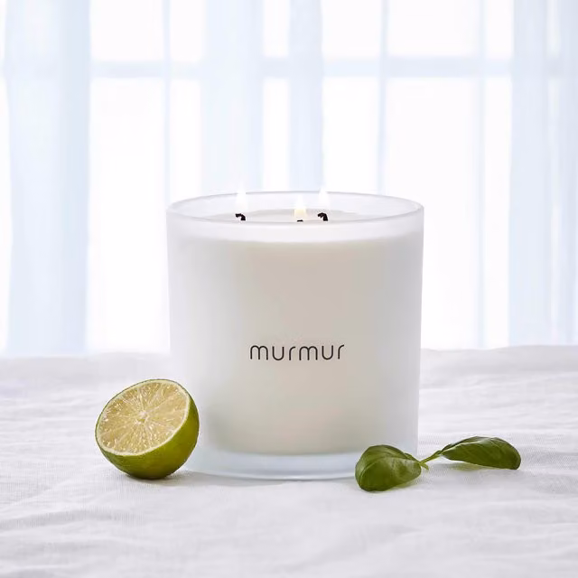 Murmur Spa 3 Wick Scented Candle in White Glass with Fresh, Fruity and Spicy Notes