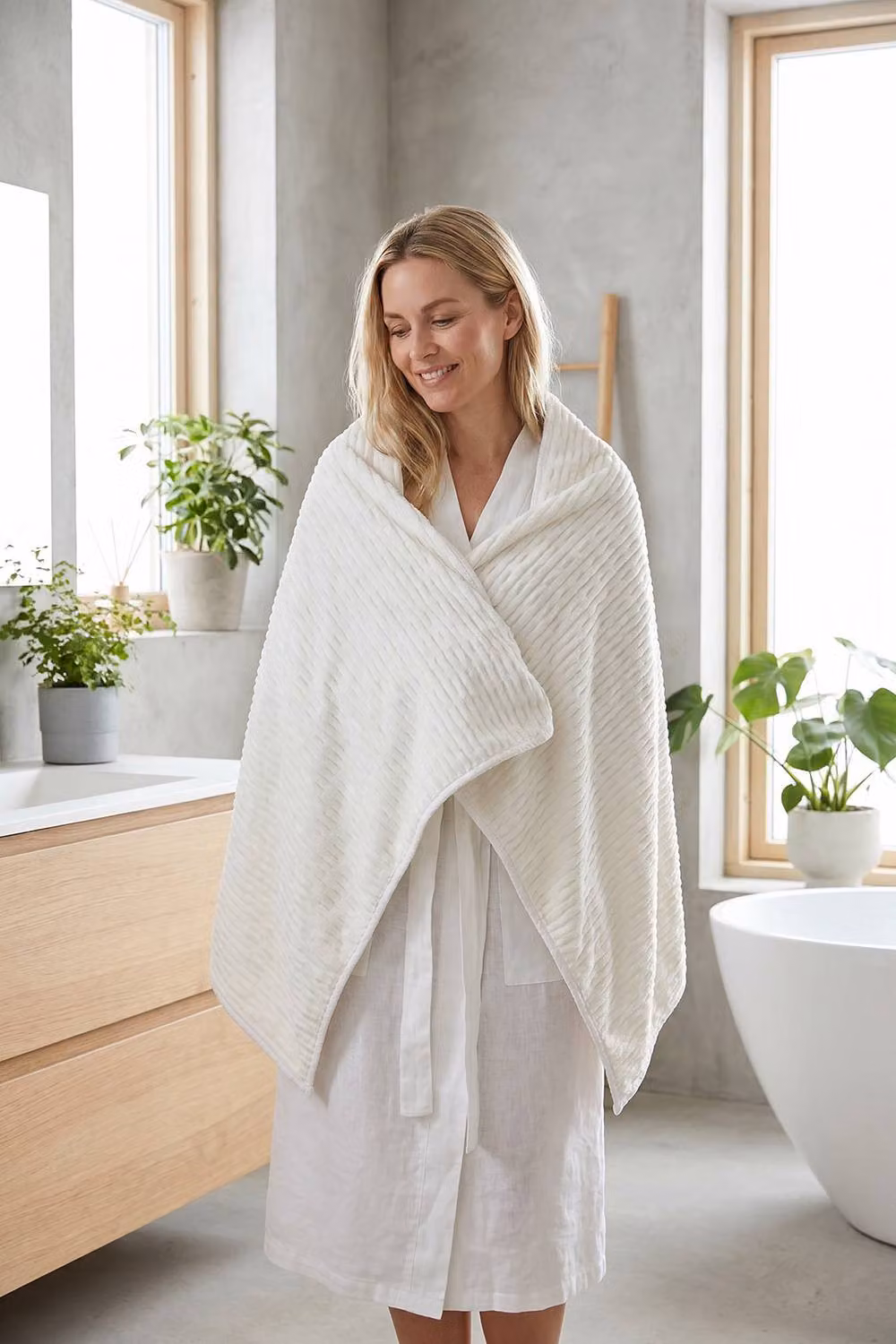 Living and Home 4-Piece Multicolour Microfibre Coral Fleece Bath Towels with Hanging Loops – 3