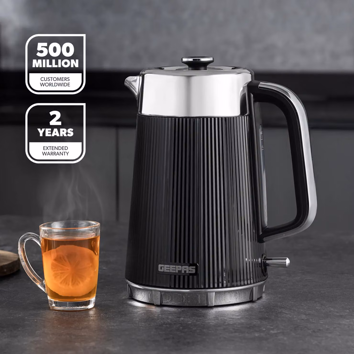 Geepas Arcus 1.7L Double Wall Electric Kettle, 2500W, Black – 2
