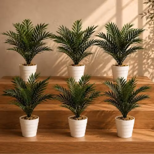 Leaf UK Pack of 6 Green Artificial Mini Palm Trees for Tabletop Display, Height: 50 cm