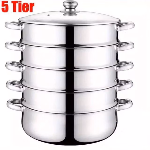FLAVORA 5 Layer Stainless Steel Stackable Steamer Pot in Silver – 1