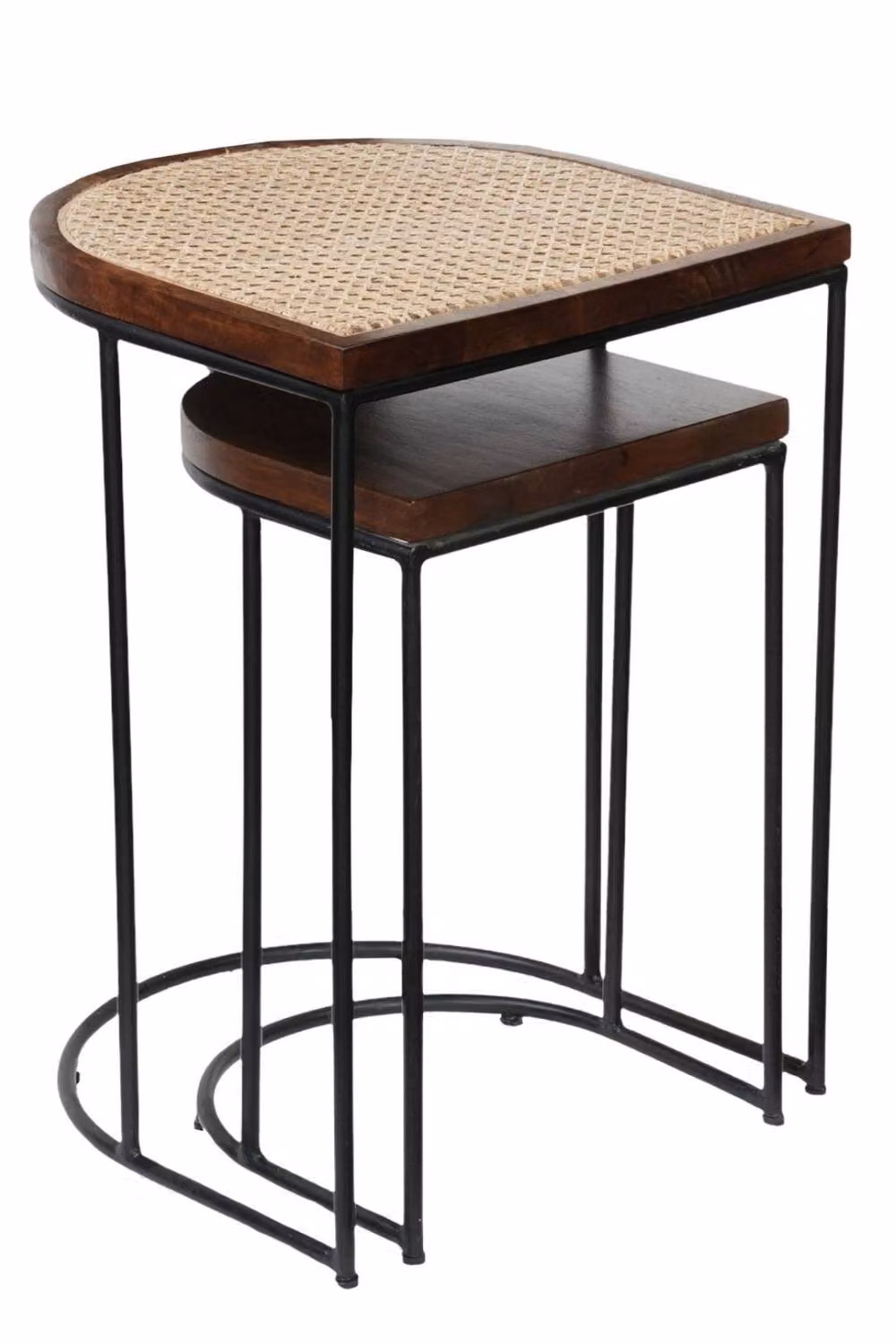 IH Design Giselle Nest of 2 Tables in Walnut and Mango Wood with Metal Sled Base – 2