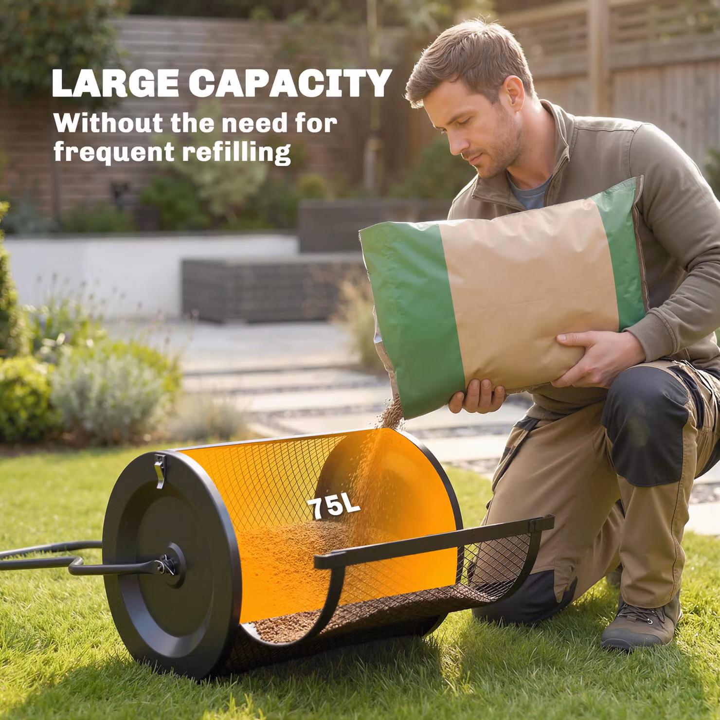Outsunny Black Metal Compost Spreader with Detachable U-Shaped Handle and 20 Inch Peat Moss Basket – 4