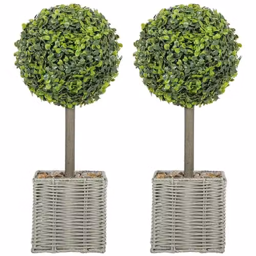 HOMCOM Set of 2 Green Artificial Boxwood Ball Plants, Height: 50 cm