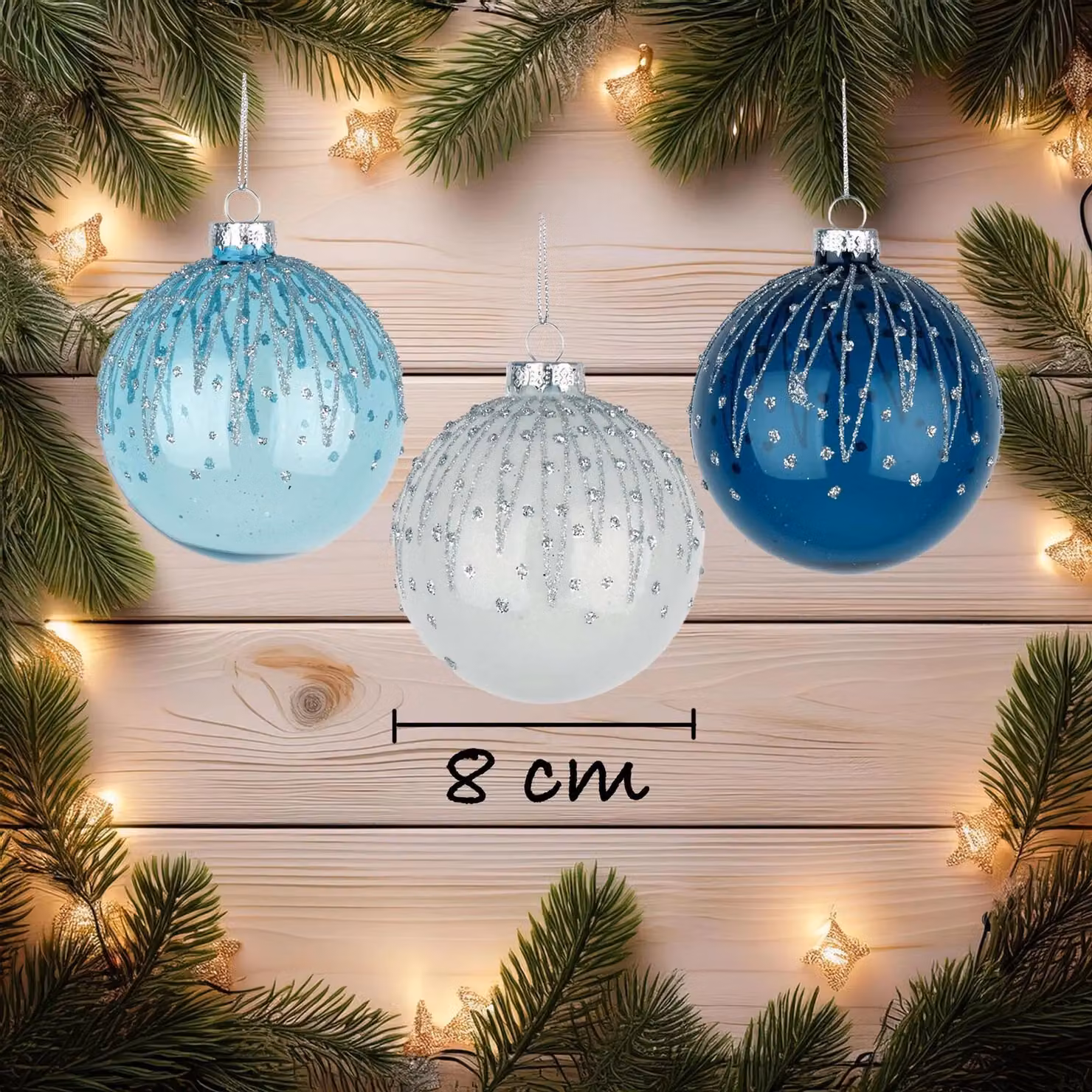Shatchi 12-Piece Set of Blue and White Glass Christmas Baubles, 8 cm Round Hanging Ornaments – 9