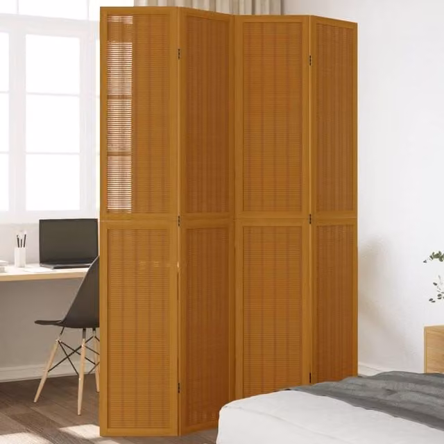 Berkfield Home 4-Panel Room Divider in Brown Solid Paulownia Wood