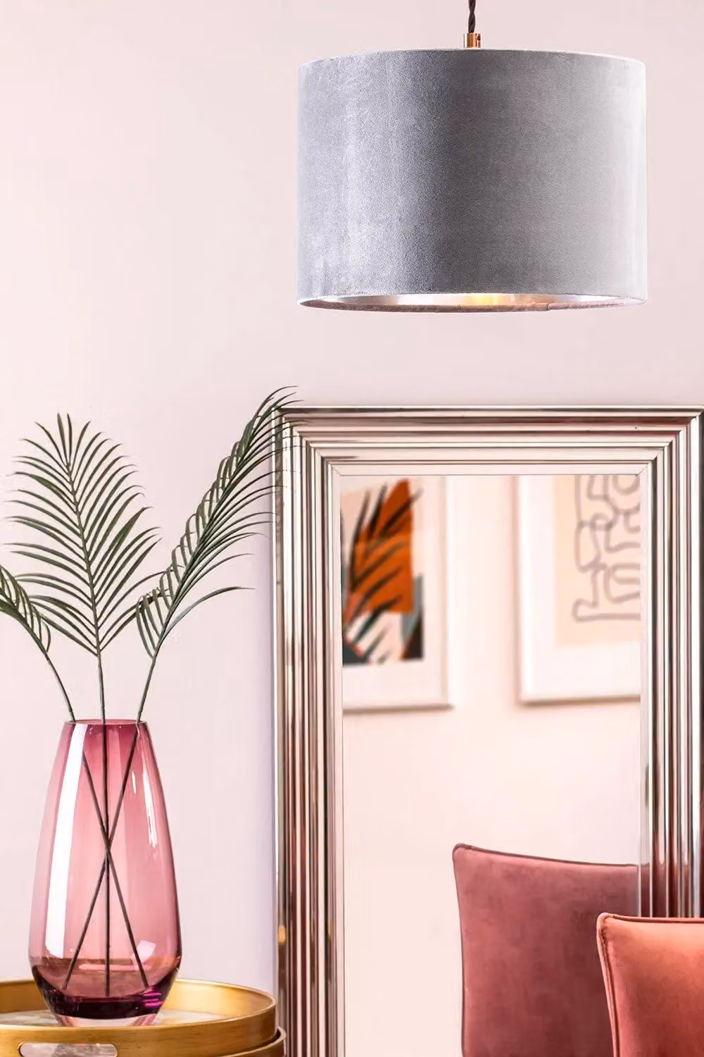 BHS Lighting Grey Velvet Cylinder Easy Fit Light Shade, Diameter: 30 cm, Height: 21 cm – 2