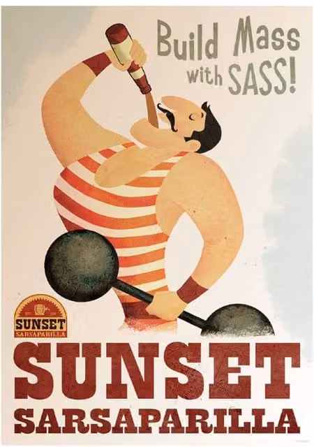 FaNaTtik Fallout Sunset Sarsaparilla Build Mass with Sass Limited Edition A3 Art Print, Multicolour Retro Poster, H 42.0 cm x W 29.7 cm