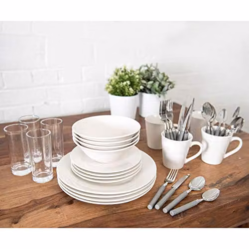 Sabichi 36 Piece White Dinner Service and Cutlery Set – 1