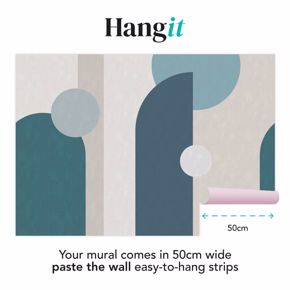 Superfresco Easy Curve & Arch Geo Teal Print To Order Geometric Retro Blue Wall Mural W: 300 cm, H: 280 cm – 3