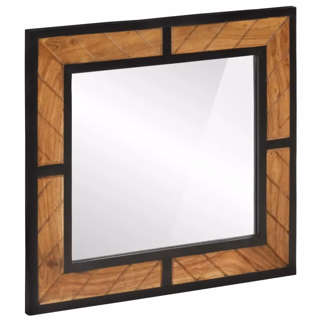 Berkfield Home Rectangular Bathroom Wall Mirror in Brown Solid Acacia Wood, W: 60 cm, H: 55 cm, D: 1 cm – 2