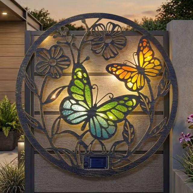 Garden Greatness Papillon Solar Butterfly Disc Multicolour Wall Light