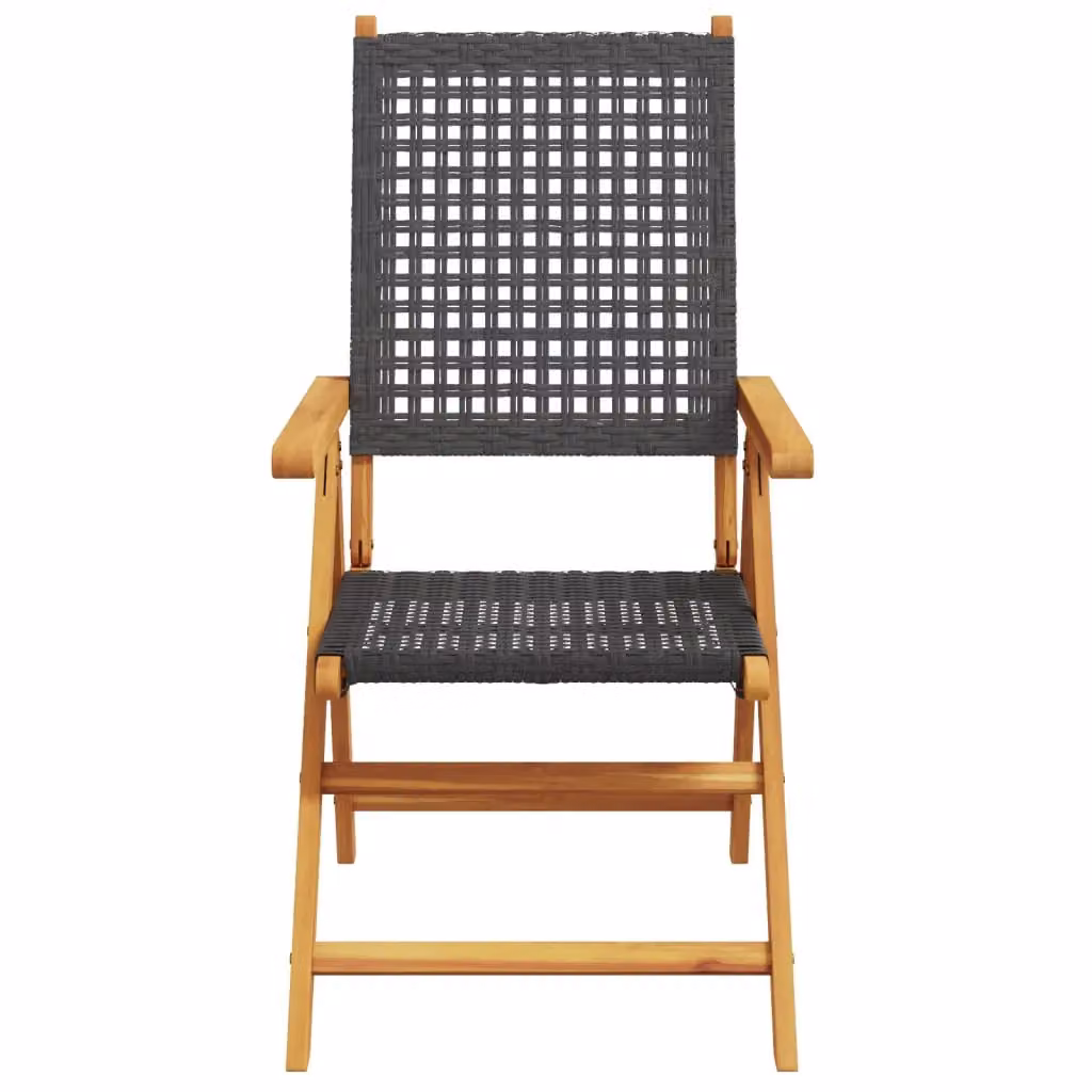 Berkfield Home Set of 2 Black Acacia Wood and Poly Rattan Modern Garden Chairs – 3