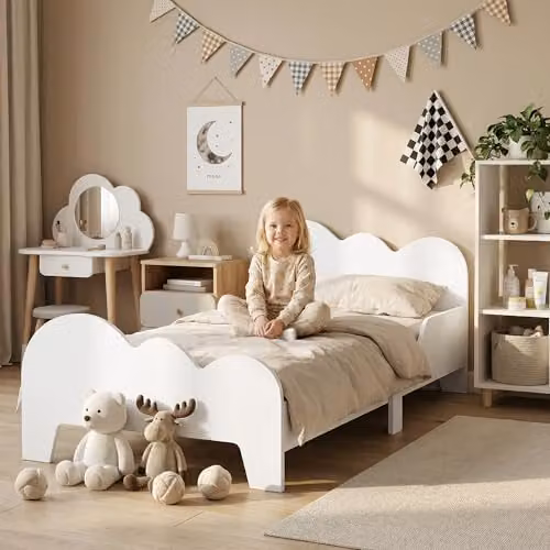 AIYAPLAY Cloud-Themed Toddler Bed Frame for Children, White, W/D/H: 140 x 70 x 74.5 cm – 1