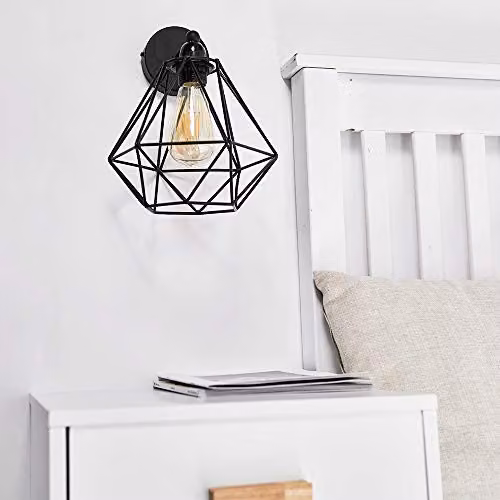MiniSun Industrial Steampunk Satin Black Pipework Single Wall Light with Metal Basket Cage Shade – 4