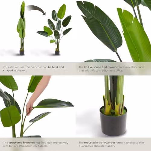 tectake Artificial Bird of Paradise Tree in Green with Detailed Leaves and Bendable Branches, Height: 160 cm – 4