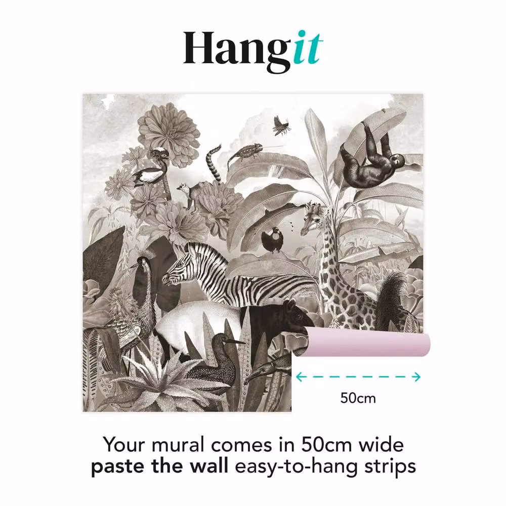 Superfresco Easy Jungle Animals Black and White Print Wall Mural W: 3 m, H: 2.8 m – 3
