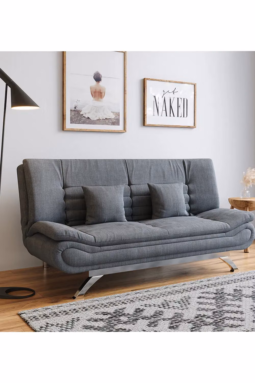 H&O Direct 2-Seater Modern Fabric Sofa Bed in Grey with Included Scatter Cushions – 2