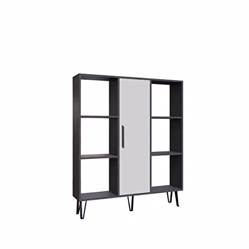 DECOROTIKA Peoria 6-tier Bookcase and Display Unit with Cabinet, Anthracite and White – 3