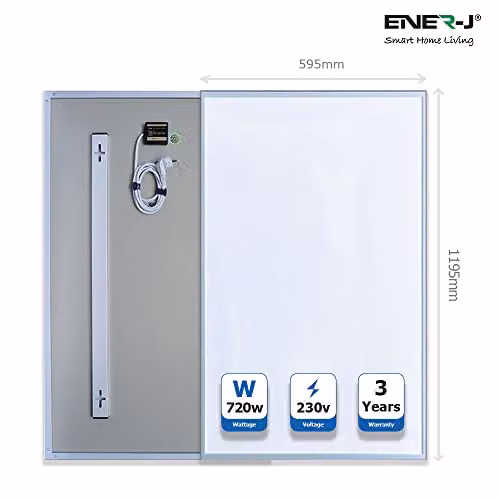 ENER-J 720W Carbon Crystal Infrared Heating Panel, White, W/H/D: 119.5 x 59.5 x 2.2 cm – 1