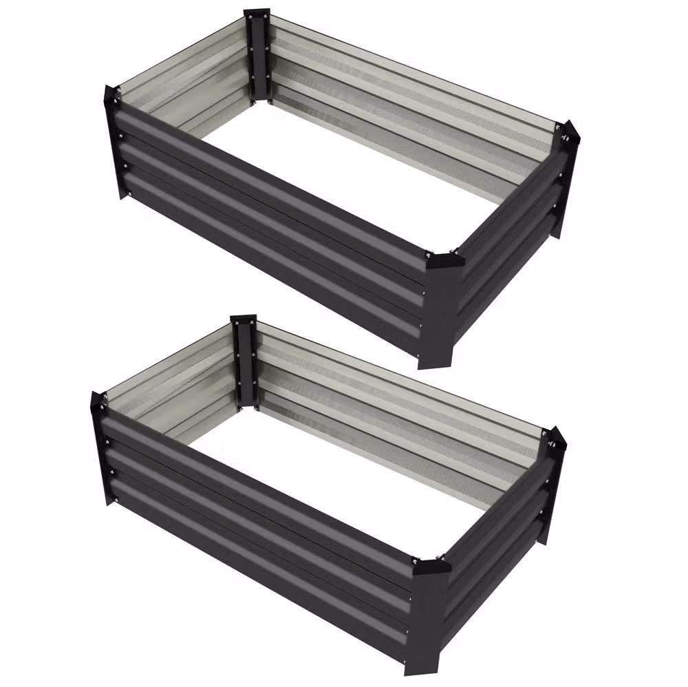 STILVORA Set of 2 Grey Steel Planter Tub Boxes W: 100 cm, D: 60 cm, H: 30 cm – 3