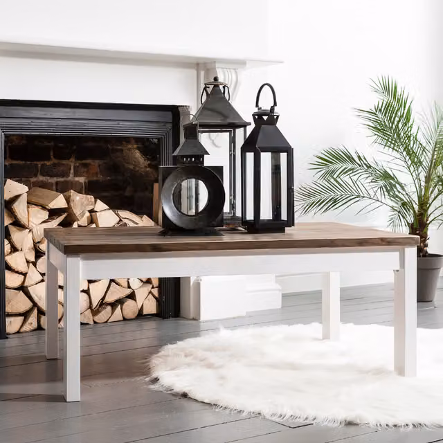Noa and Nani Canterbury Large Rectangular Coffee Table in White Pine Wood