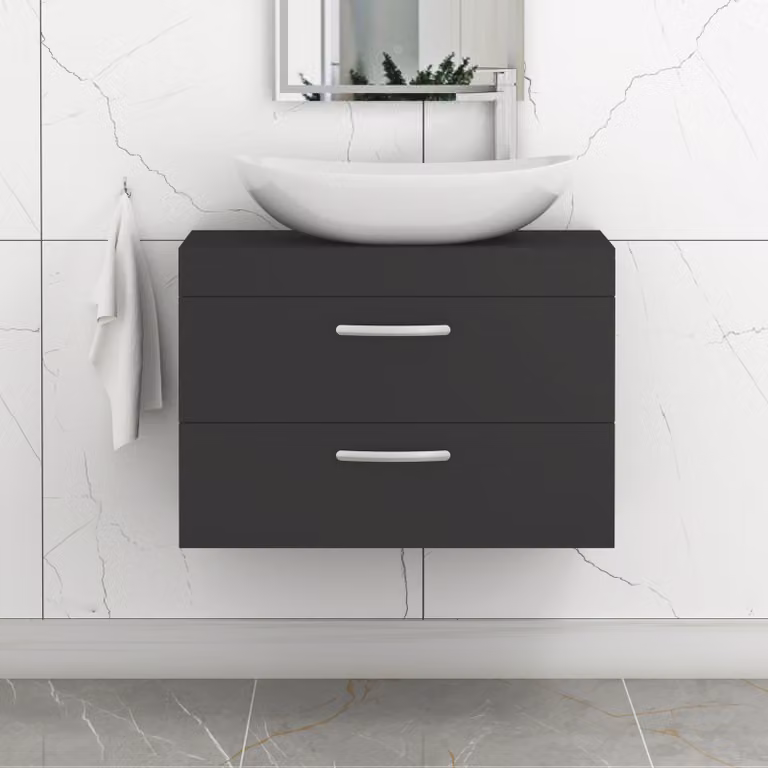 Cesar Turin 600mm Wall Hung Vanity Unit with 2 Drawers and Countertop Basin in Matt Black
