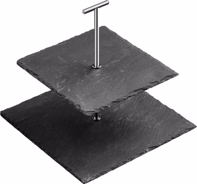 Orsina 2 Tier Square Slate Cake Stand in Silver, White or Grey – 1