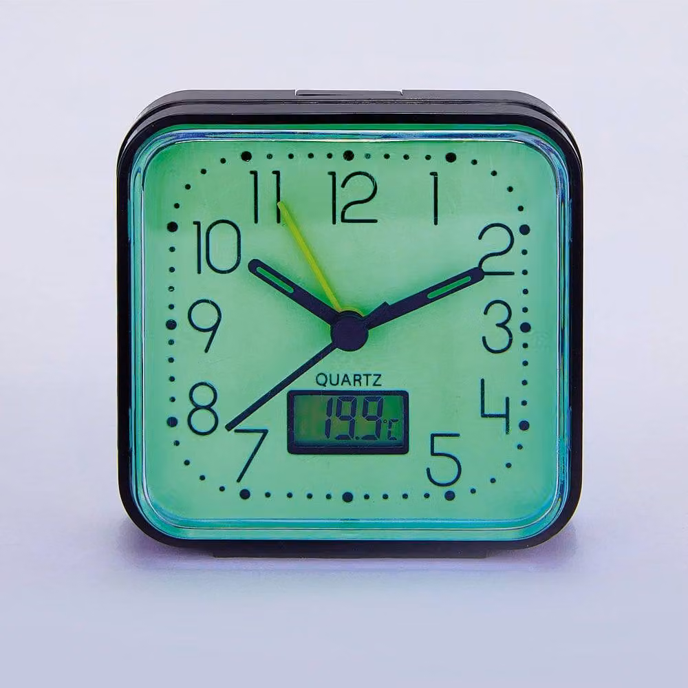 Coopers of Stortford Glow-in-the-Dark Alarm Clock with Thermometer in Green, H 7 cm x W 7 cm – 2