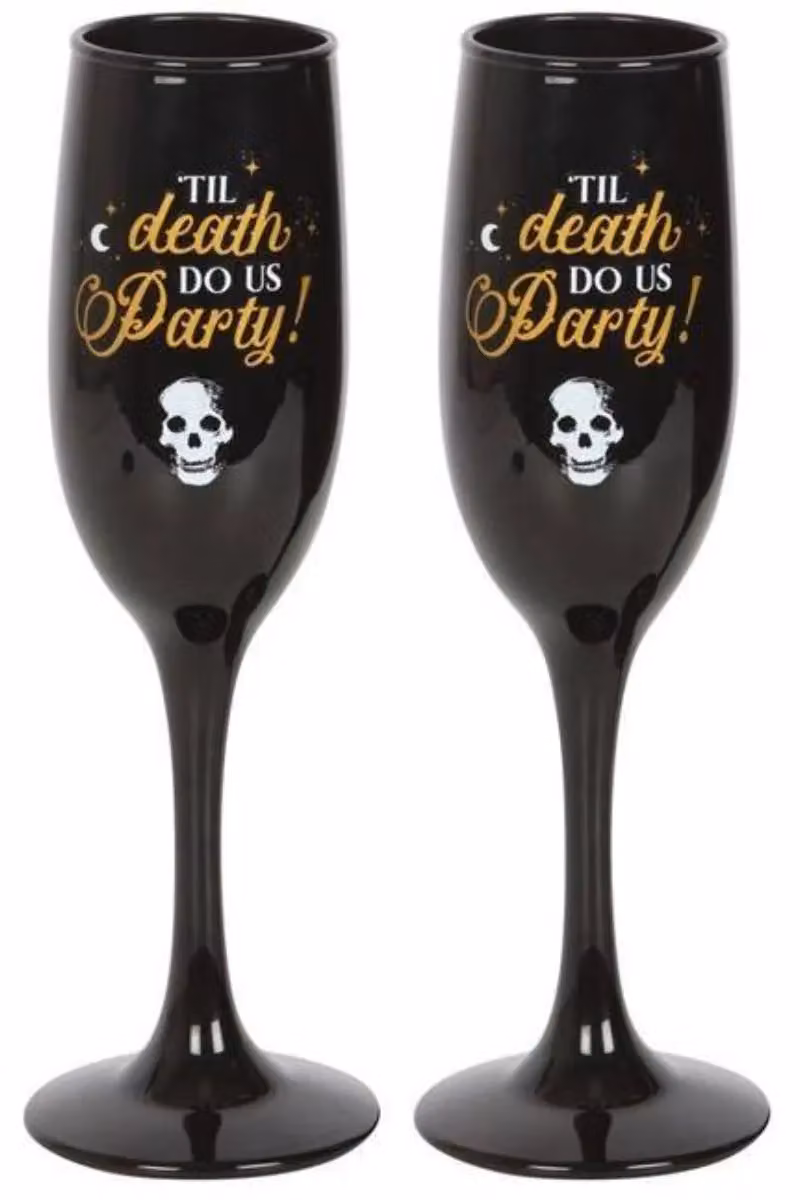 Something Different Wholesale Til Death Do Us Party Champagne Flute Set in Black and Gold – 6