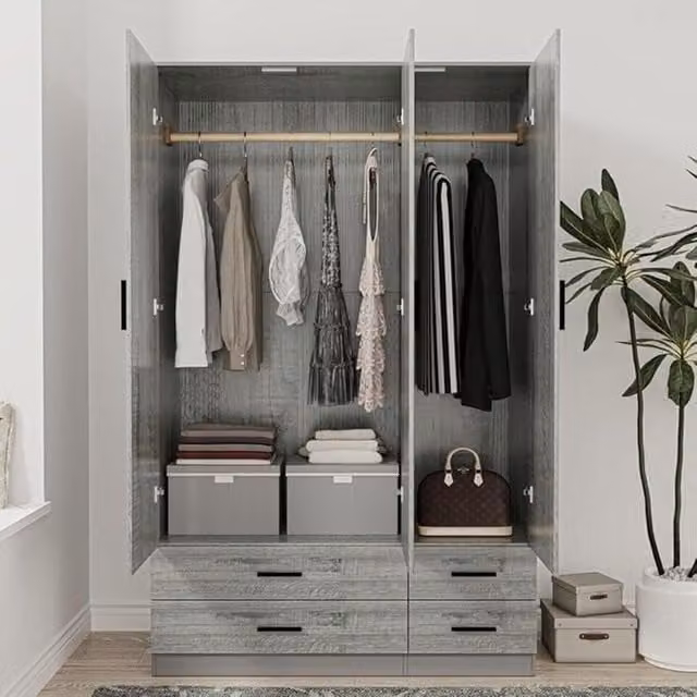 URBNLIVING Modern 3 Door Wardrobe with 4 Drawers in Grey, W/D/H: 108 x 46 x 180 cm