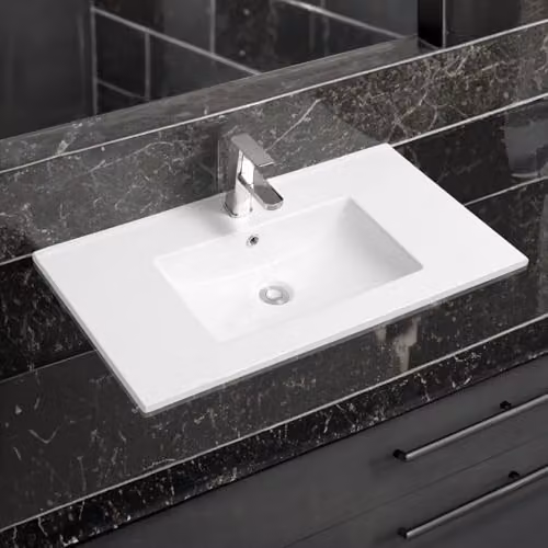 Limoge 4001A Ceramic Rectangular Inset Bathroom Basin in White, W/D/H: 91 x 46 x 16 cm