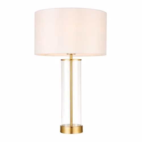 Netlighting Lessina Vintage Table Lamp in Gold and White with Fabric and Glass Shade