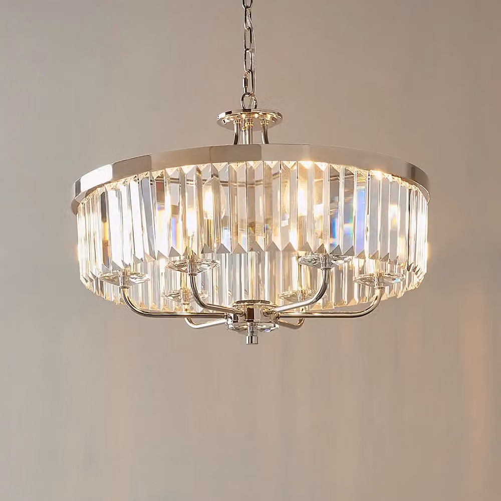 Loops Silver and Transparent Glass 6-Bulb Ceiling Chandelier Pendant Light – 2