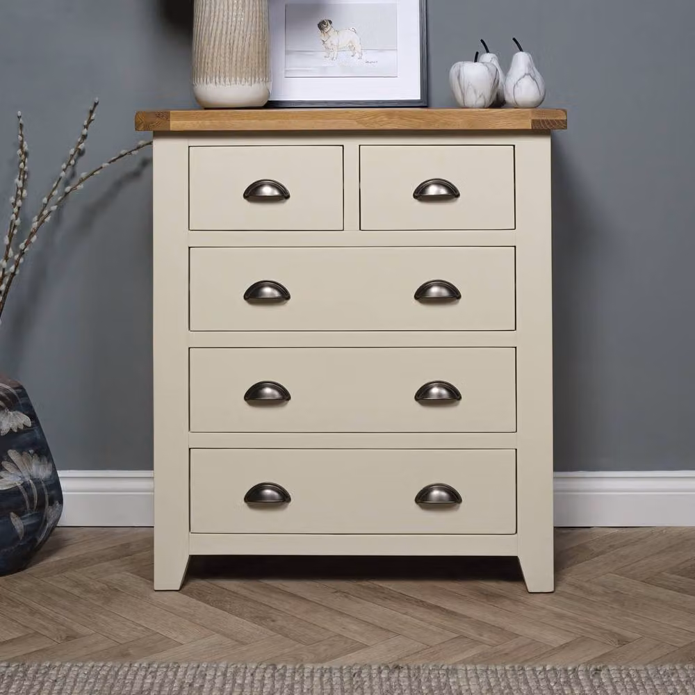 Elm Home And Garden Painted Cream Oak Wide Chest of 2+3 Drawers – 2